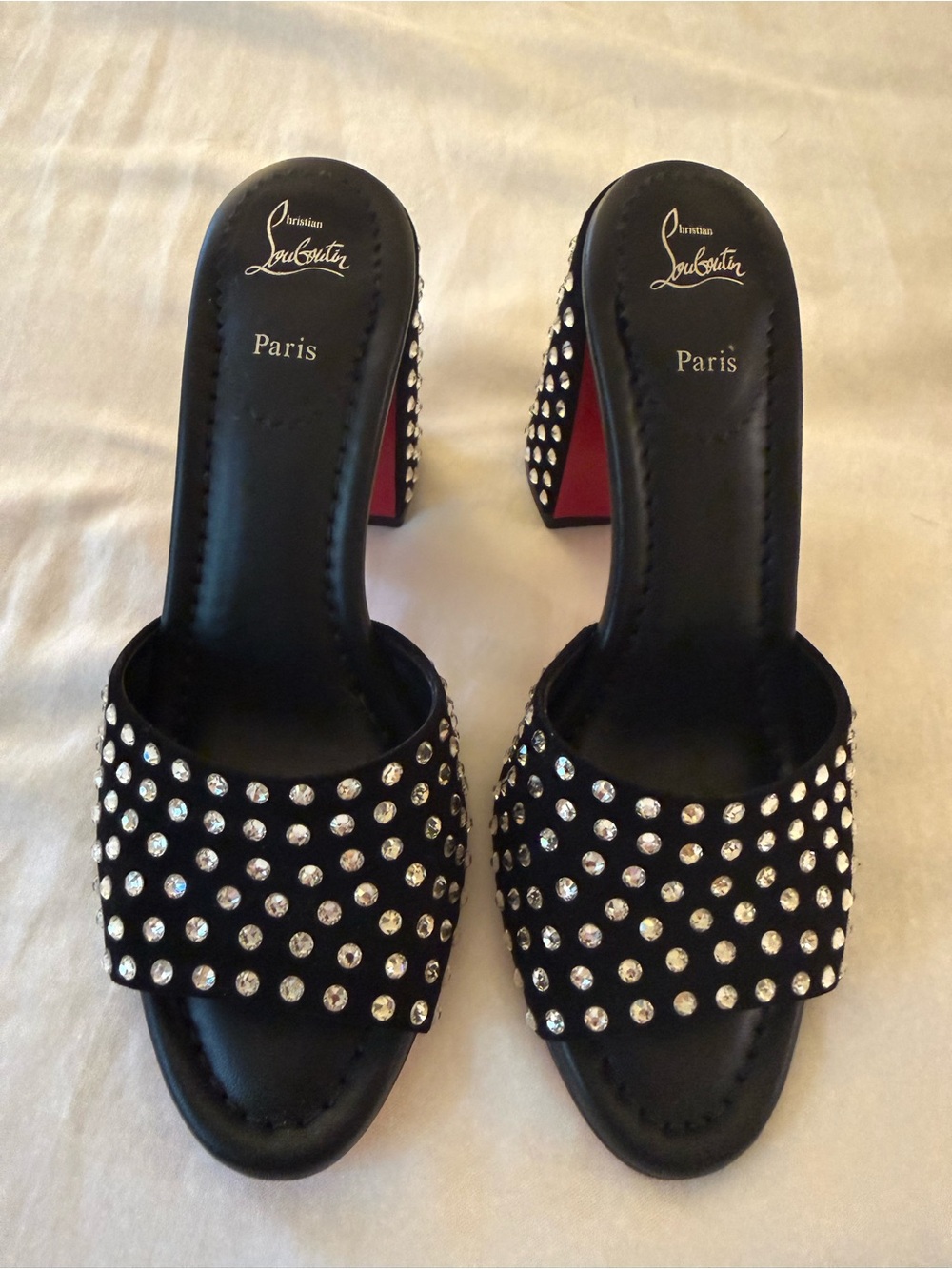 Christian Louboutin Black Crystal-Stud Slide Mules with Red Sole - Picture 2 of 7